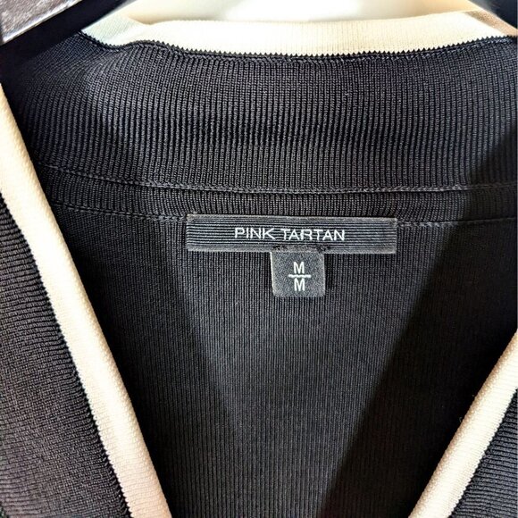 $450 Pink Tartan Canada Sz M Black Ruffle Stretch Open Blazer Jacket White Trim - Picture 4 of 7